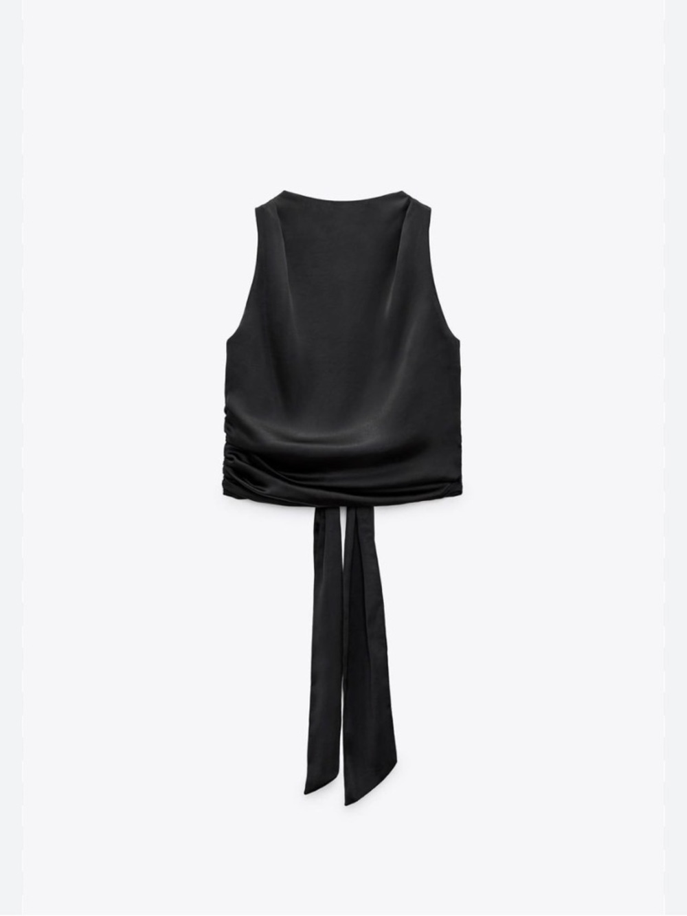 Zara Black Draped Sleeveless Top with Back Tie Detail